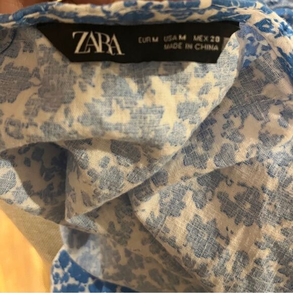 Zara Blue and White Floral Cutout Dress - Picture 7 of 12